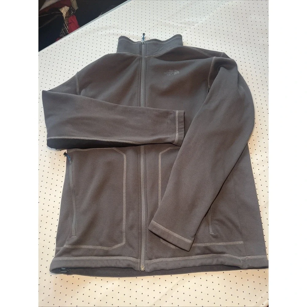 The North Face Men's Large Full Zip Grid Fleece Jacket Gray Black Performance